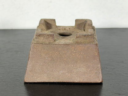 Preowned Japanese Tokoname Unglazed Square Bonsai Pot With Stamp - 1.75” By 1”