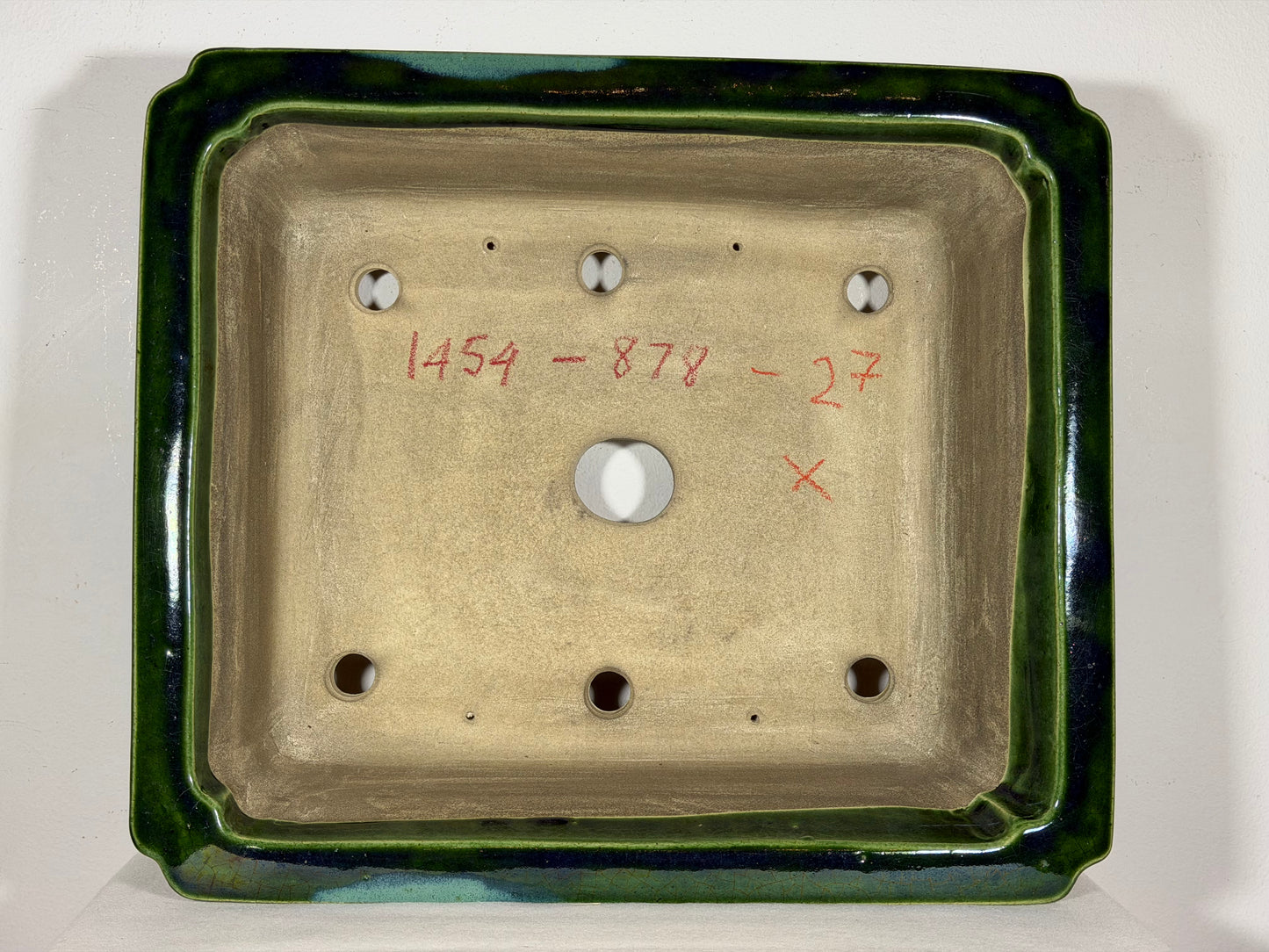 New Japanese Tokoname Glazed Rectangular Bonsai Pot Mazan Terahata - 15.5” By 13.5”