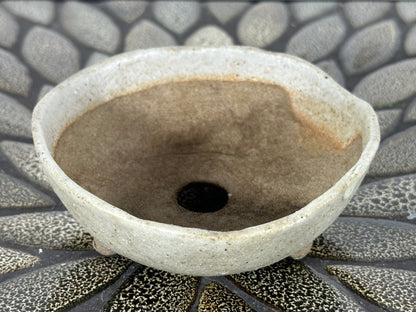 Preowned Japanese Tokoname Glazed Round Bonsai Pot with Stamps - 4” By 1.25”