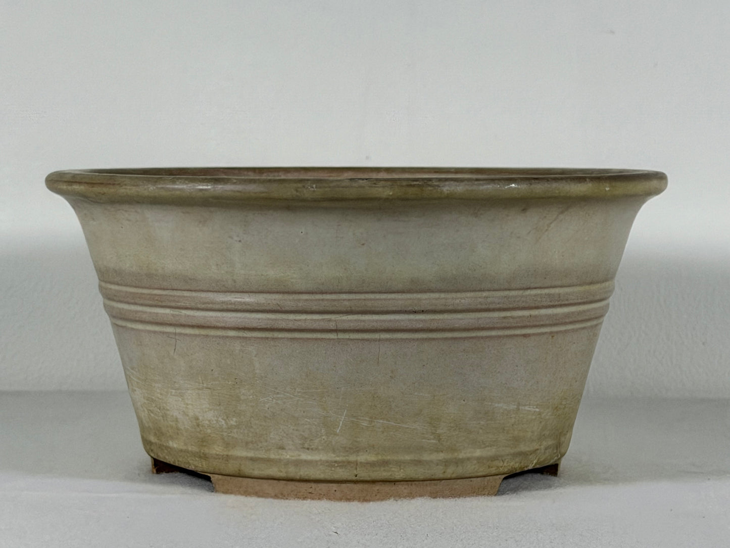 Preowned Japanese Tokoname Glazed Round Bonsai Pot Yamaaki - 8” By 4”