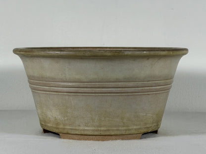Preowned Japanese Tokoname Glazed Round Bonsai Pot Yamaaki - 8” By 4”