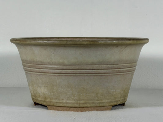Preowned Japanese Tokoname Glazed Round Bonsai Pot Yamaaki - 8” By 4”
