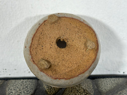 Preowned Japanese Tokoname Glazed Round Bonsai Pot with Stamps - 2” By 1.25”