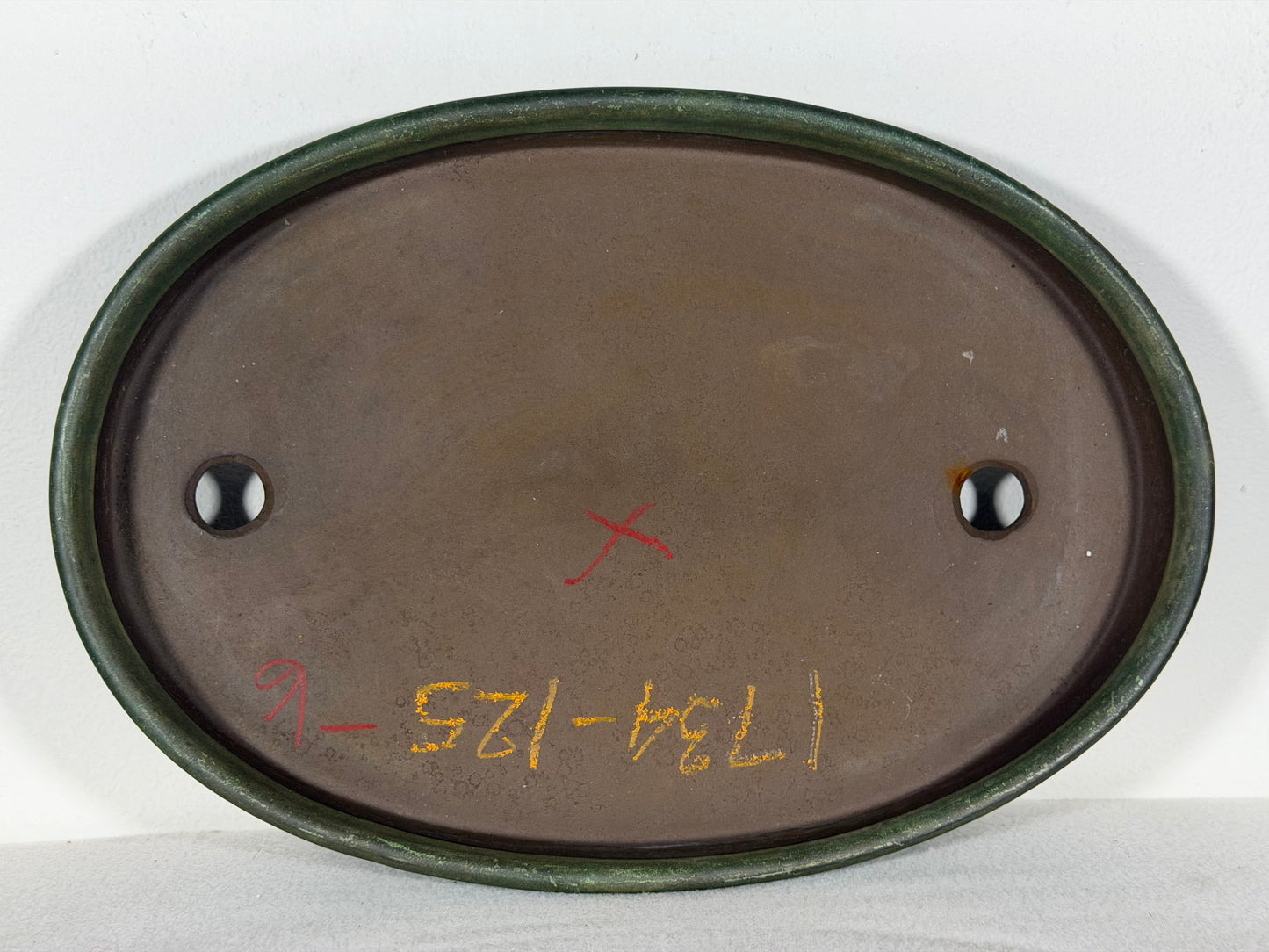Preowned Japanese Tokoname Glazed Shallow Oval Bonsai Pot - 11.75” By 8.25”