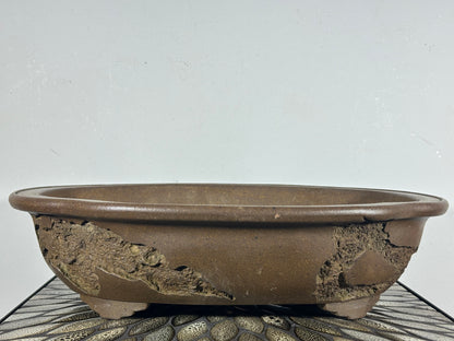 Preowned Japanese Tokoname Unglazed Mokko Style Bonsai Pot Yamaaki - 16.75” By 13 7/8”