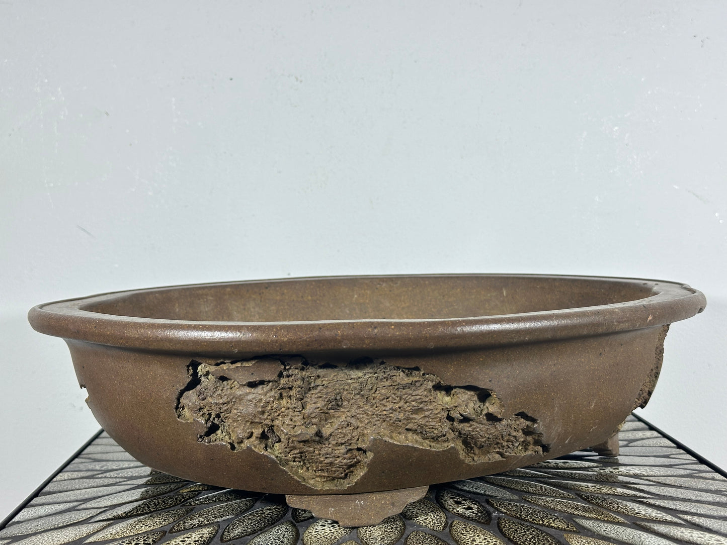 Preowned Japanese Tokoname Unglazed Mokko Style Bonsai Pot Yamaaki - 16.75” By 13 7/8”