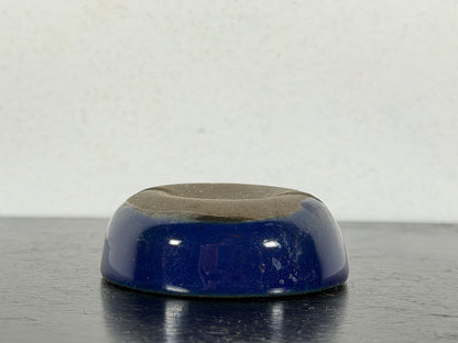 Preowned Japanese Tokoname Glazed Round Bonsai Pot with Stamp - 1.75” By 5/8”