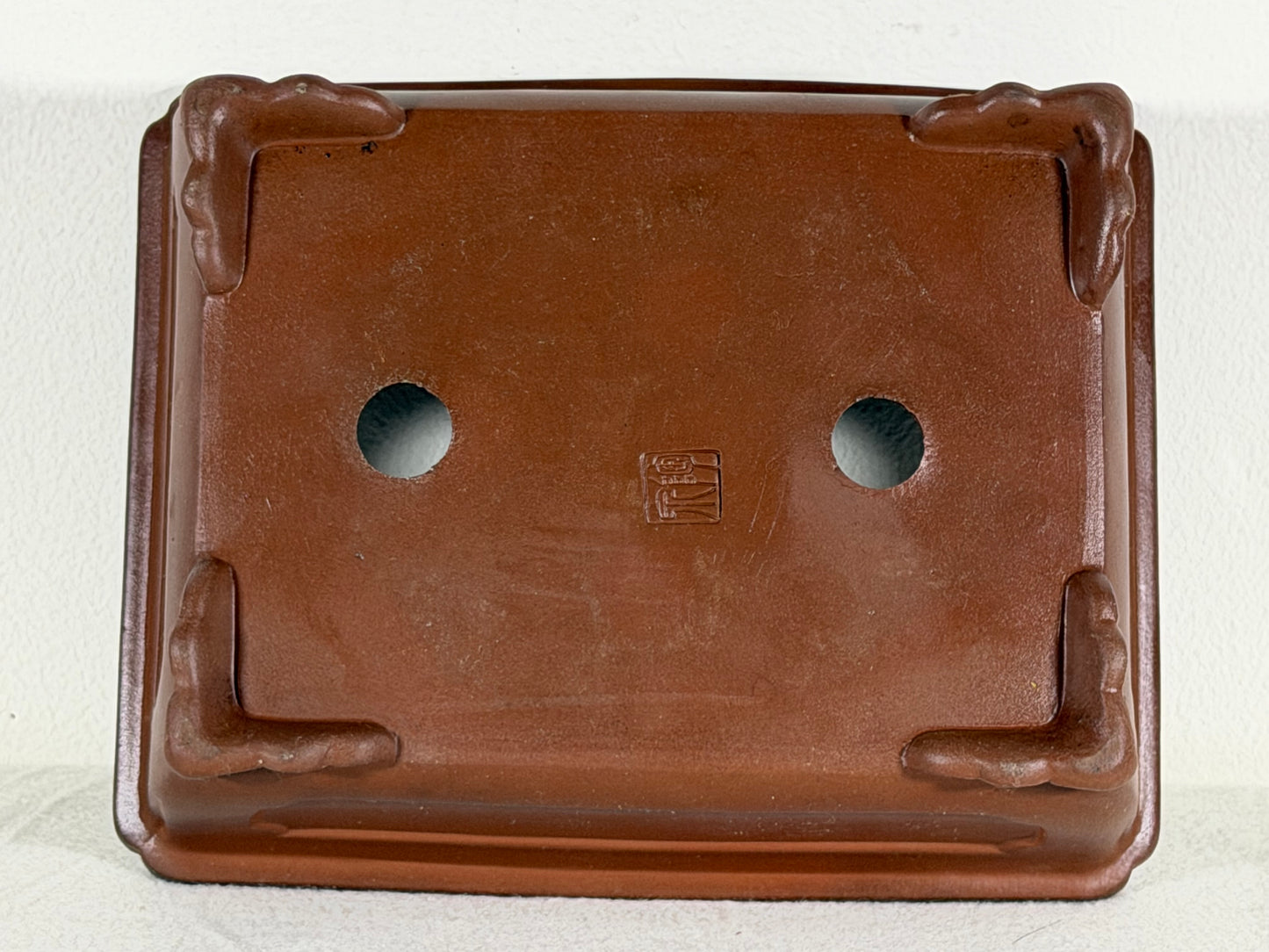 Preowned Japanese Tokoname Unglazed Rectangular Bonsai Pot with Stamp - 7.75” By 6.25”