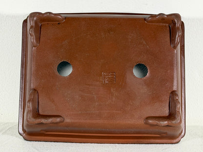 Preowned Japanese Tokoname Unglazed Rectangular Bonsai Pot with Stamp - 7.75” By 6.25”