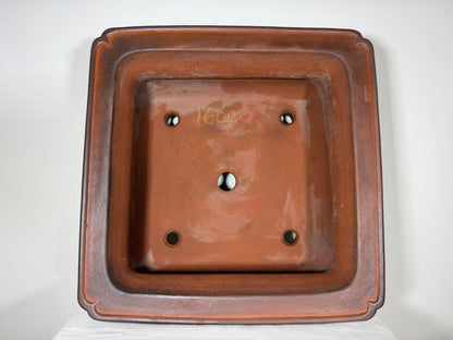 Preowned Japanese Tokoname Unglazed Square Bonsai Pot Syouzan - 16.25” By 7.5”