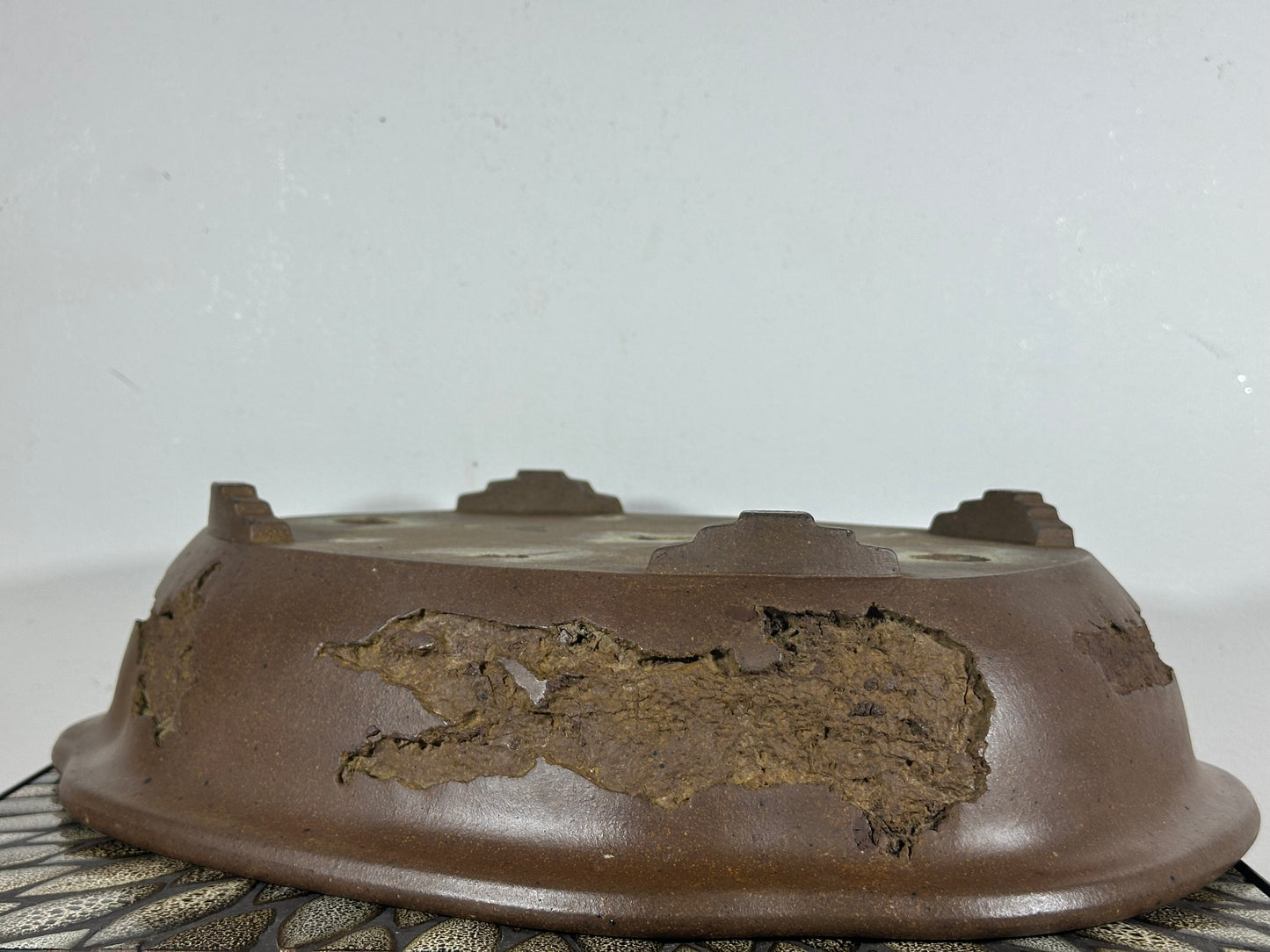 Preowned Japanese Tokoname Unglazed Mokko Style Bonsai Pot Yamaaki - 16.75” By 13 7/8”