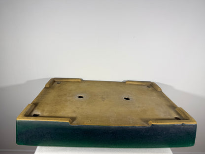 Preowned Japanese Tokoname Glazed Rectangular Bonsai Pot Syuhou Yoshimura - 22.75” By 15.75”