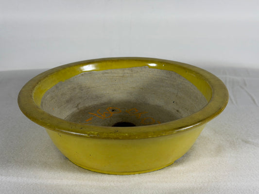Preowned Japanese Tokoname Glazed Round Bonsai Pot Aiba Koyo - 7.5” By 2 1/8”