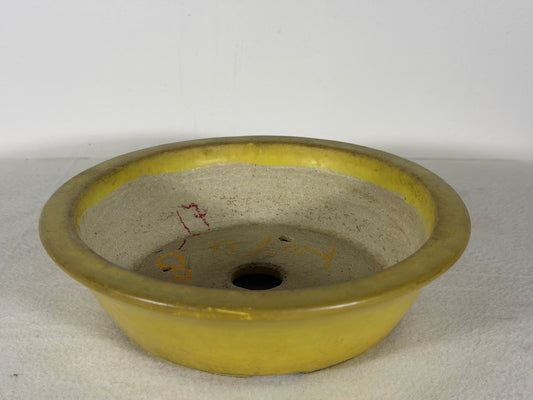 Preowned Japanese Tokoname Glazed Round Bonsai Pot Aiba Koyo - 7.5” By 2 1/8”