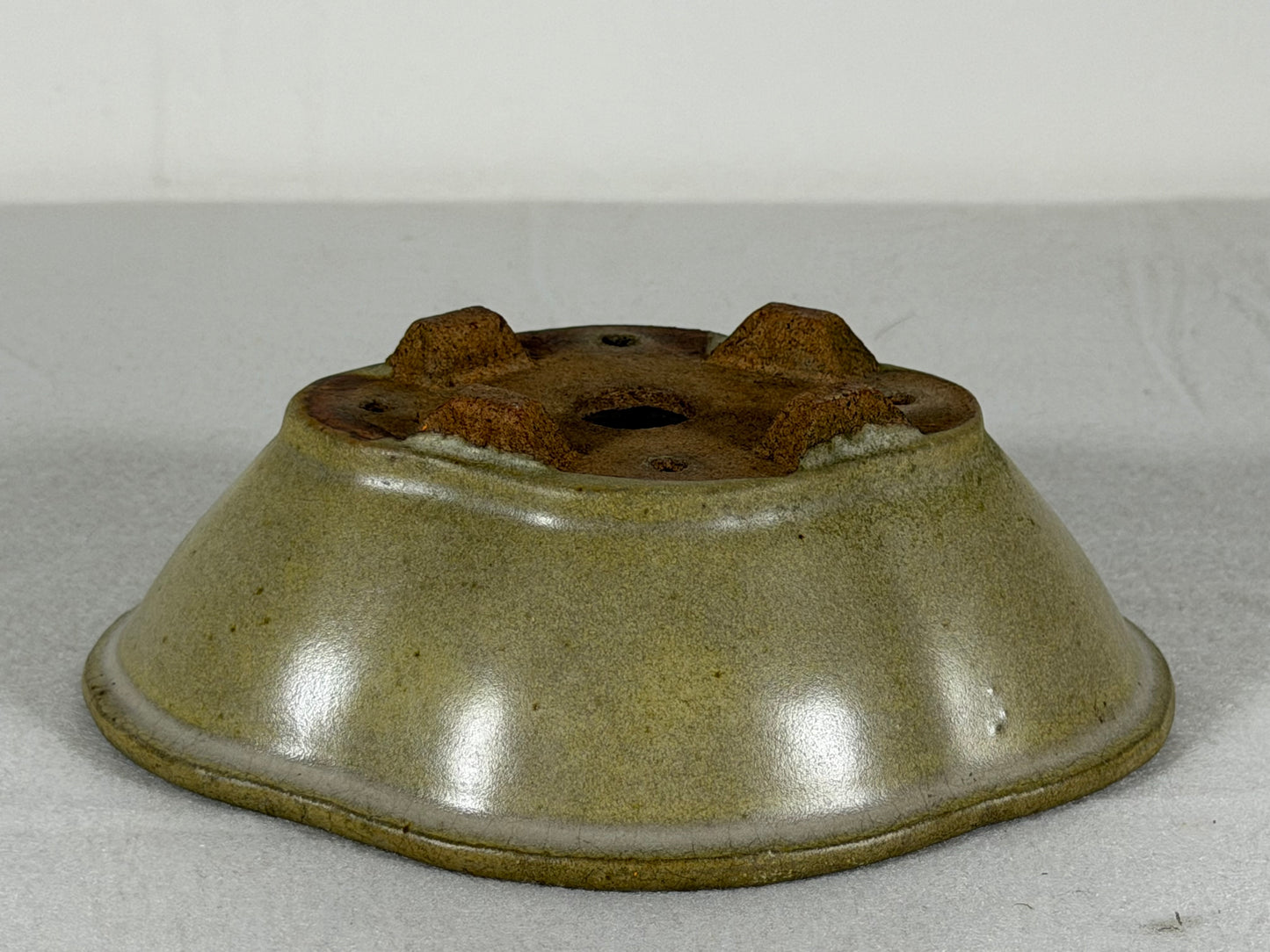 Preowned Japanese Tokoname Glazed Mokko Style Bonsai Pot Hatutori - 5.5” By 4.75”