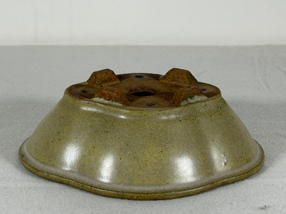 Preowned Japanese Tokoname Glazed Mokko Style Bonsai Pot Hatutori - 5.5” By 4.75”