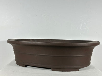 Preowned Japanese Tokoname Unglazed Oval Bonsai Pot Yamaaki - 18” By 14.5”