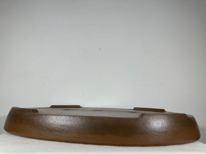 Preowned Japanese Tokoname Unglazed Oval Shallow Bonsai Pot Seizan - 20.5” By 14.5”