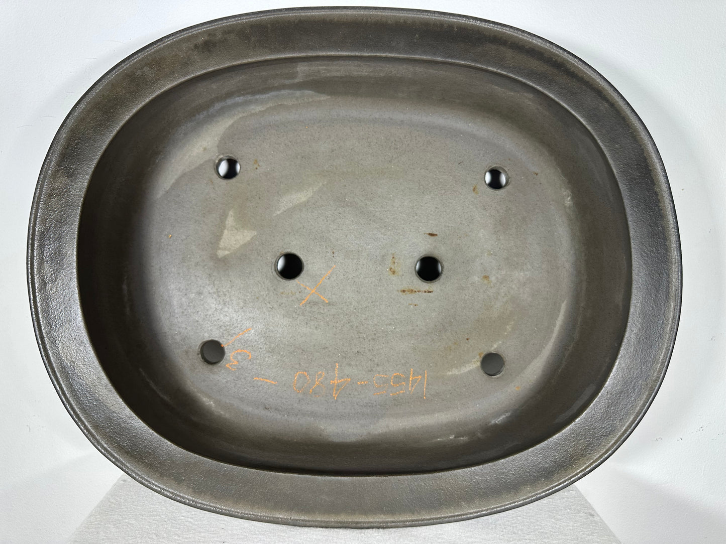Preowned Japanese Tokoname Unglazed Oval Bonsai Pot Seizan - 20.5” By 16.25”