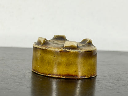 Preowned Vintage Japanese Tokoname Glazed Oval Bonsai Pot Mutou - 1.5” By 1.25”