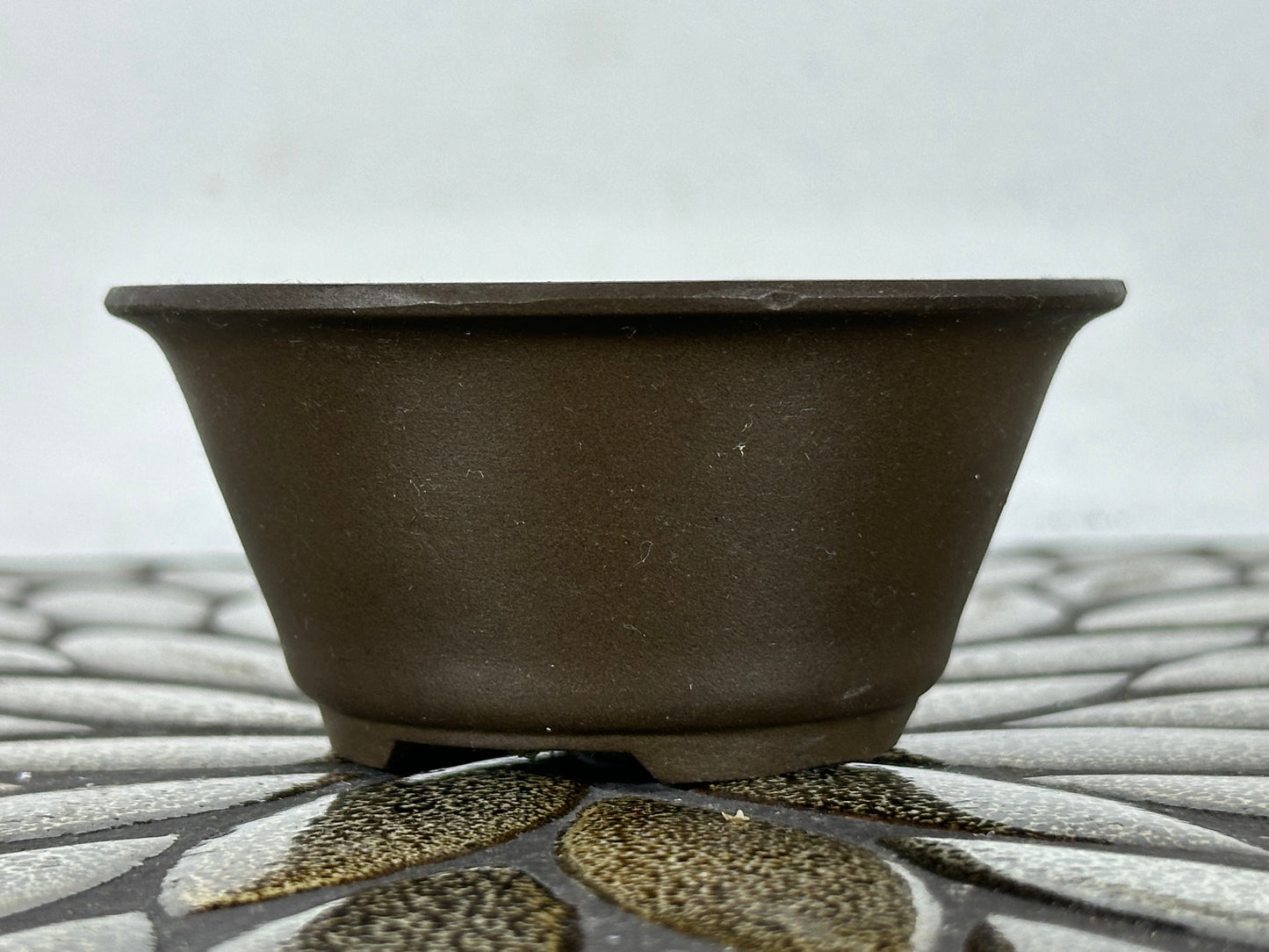Preowned Japanese Tokoname Unglazed Round Bonsai Pot - 3.5” By 1 5/8”