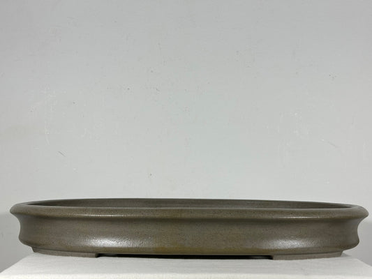 Preowned Japanese Tokoname Unglazed Oval Shallow Bonsai Pot Seizan - 20.5” By 14.75”