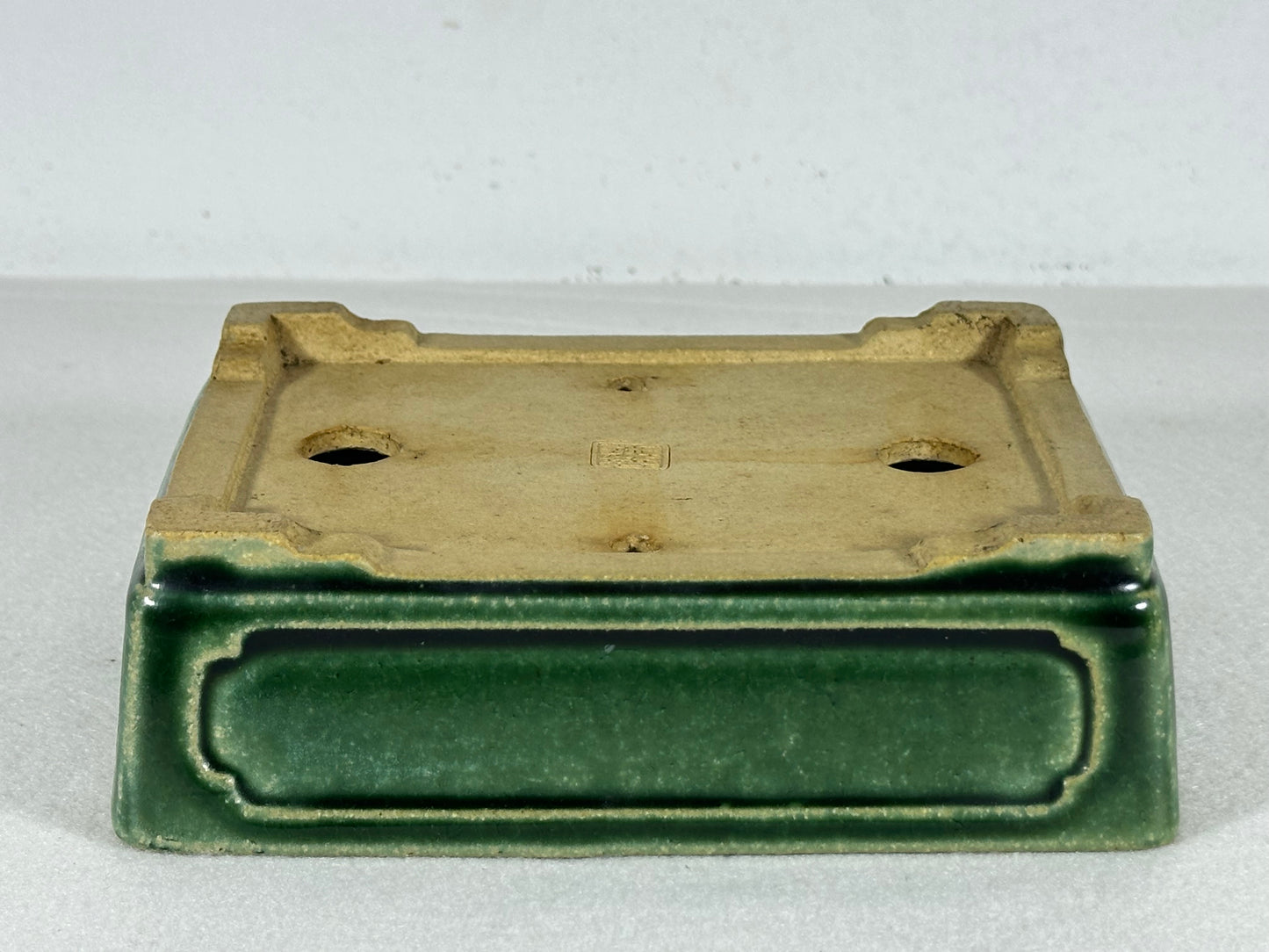 Preowned Japanese Tokoname Glazed Rectangular Bonsai Pot Shibakatsu - 6.25” By 4.75”