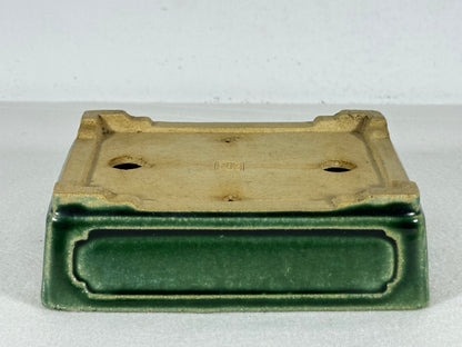 Preowned Japanese Tokoname Glazed Rectangular Bonsai Pot Shibakatsu - 6.25” By 4.75”