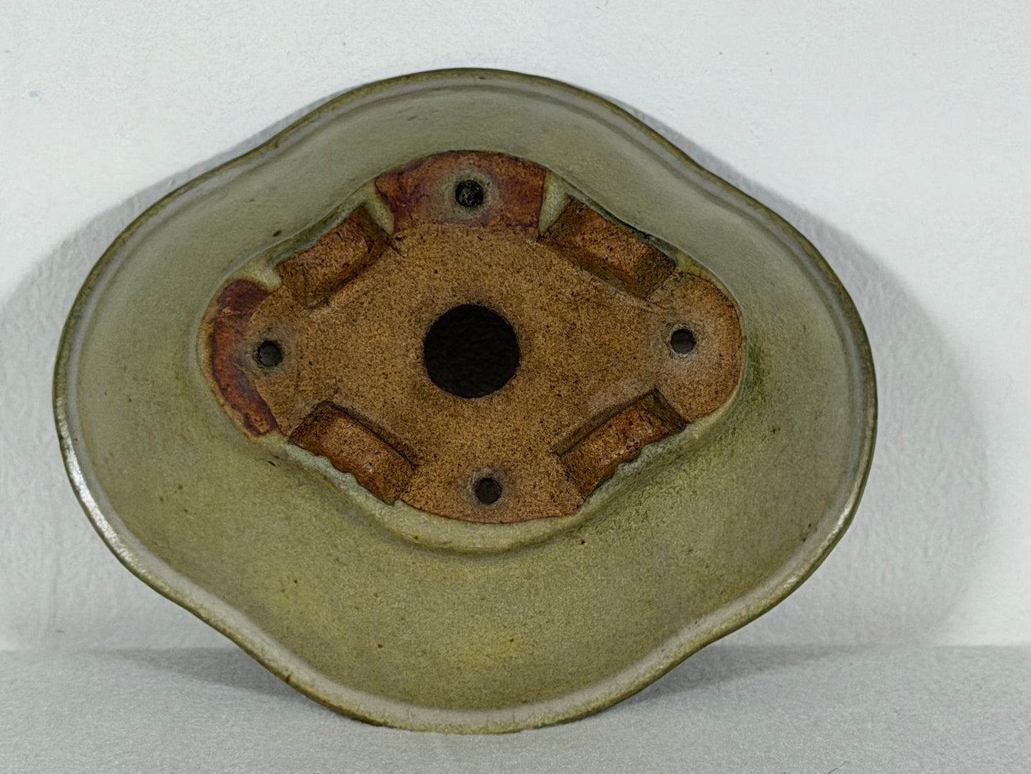 Preowned Japanese Tokoname Glazed Mokko Style Bonsai Pot Hatutori - 5.5” By 4.75”