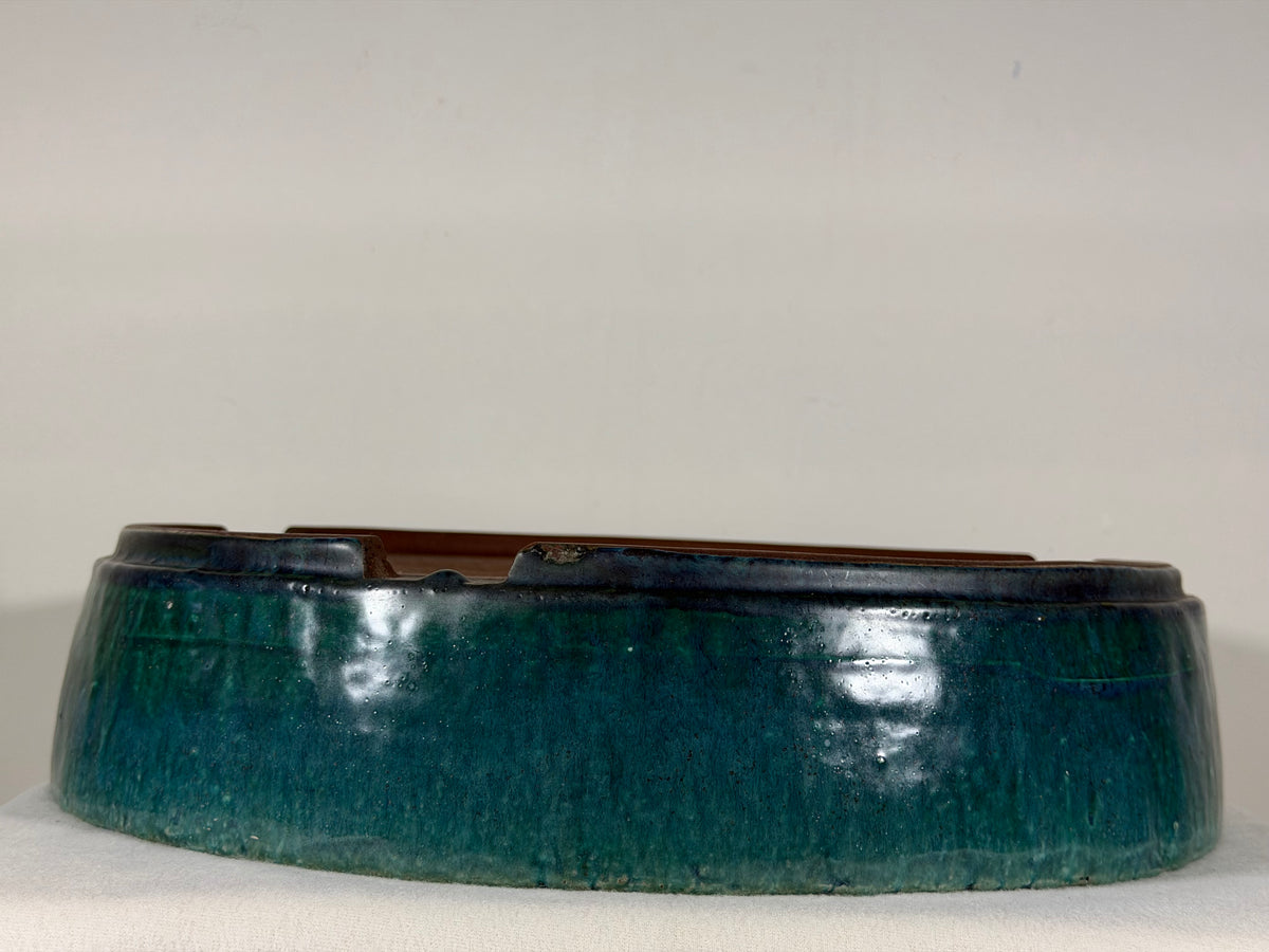 Preowned Japanese Tokoname Glazed Round Bonsai Pot Syuhou Yoshimura - 15.5” By 3.5”