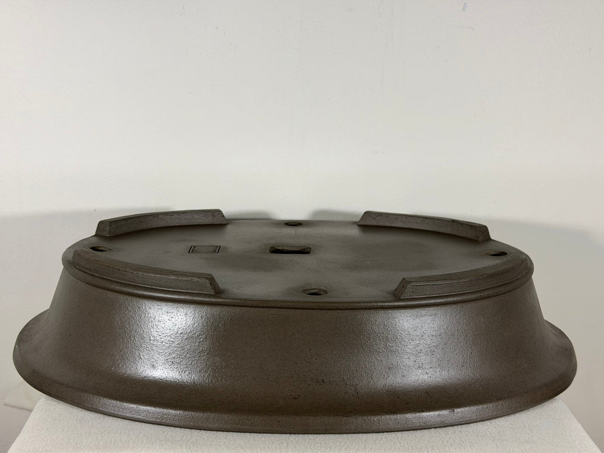 Preowned Japanese Tokoname Unglazed Oval Bonsai Pot Has Stamp - 20” x 15” x 4”