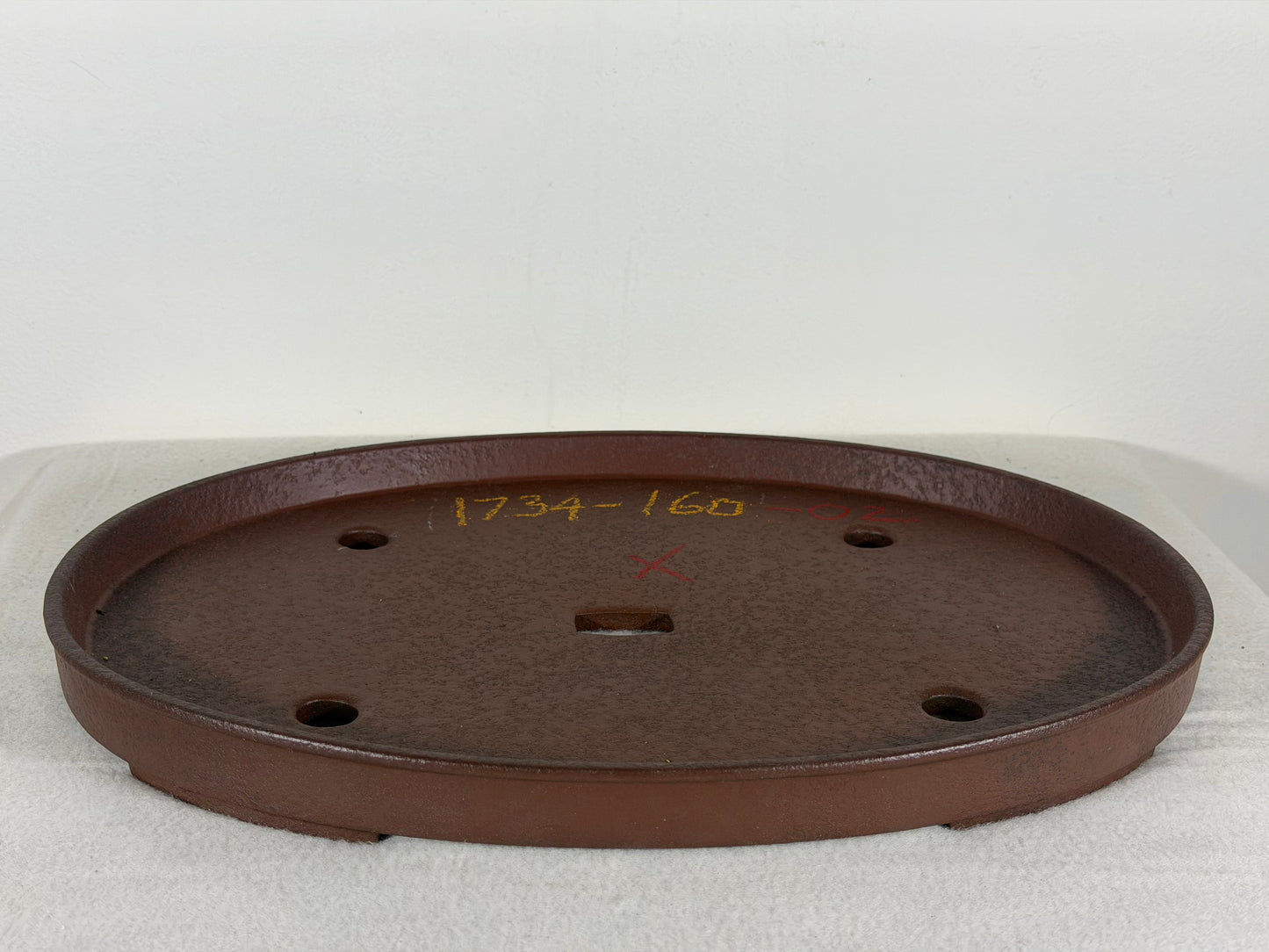 Preowned Japanese Tokoname Unglazed Shallow Oval Bonsai Pot Has Stamp - 13.25” By 9.5”