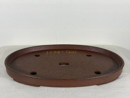 Preowned Japanese Tokoname Unglazed Shallow Oval Bonsai Pot Has Stamp - 13.25” By 9.5”