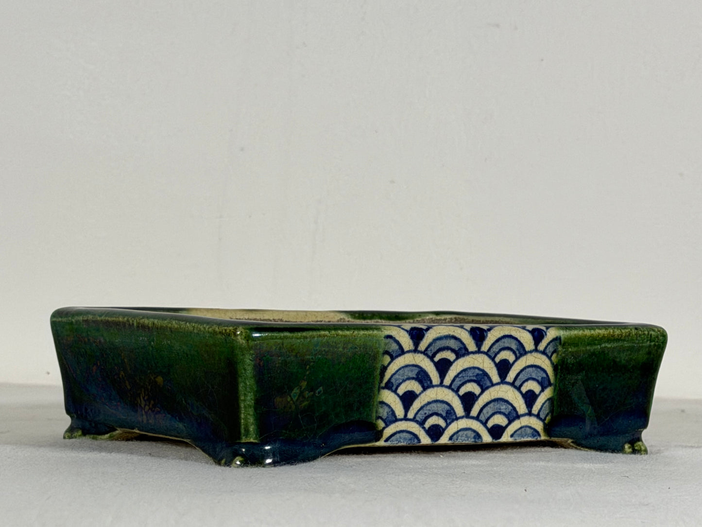 Preowned Japanese Tokoname Glazed Rectangular Bonsai Pot Satomi - 6.25” By 4.5”