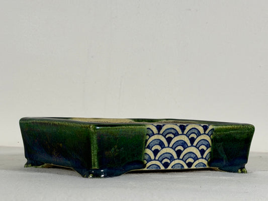 Preowned Japanese Tokoname Glazed Rectangular Bonsai Pot Satomi - 6.25” By 4.5”