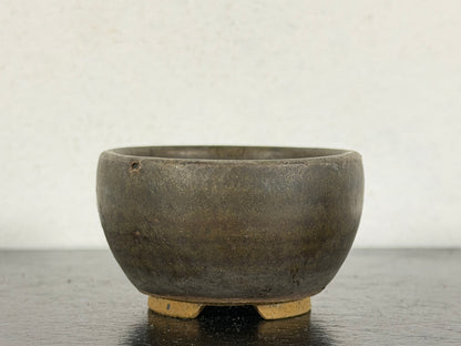 Preowned Japanese Tokoname Glazed Round Bonsai Pot With Stamp - 2” By 1 1/8”