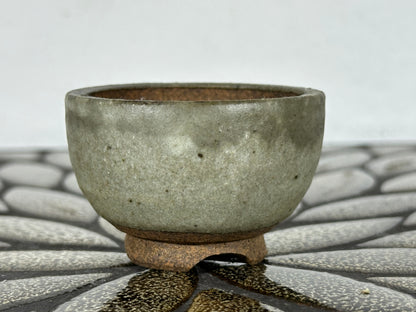 Preowned Japanese Tokoname Glazed Round Bonsai Pot with Stamps - 2.25” By 1.5”