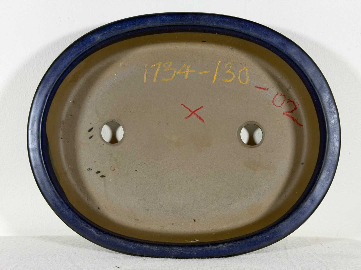 Preowned Japanese Tokoname Glazed Oval Bonsai Pot Has Patina - 11.25” By 9”