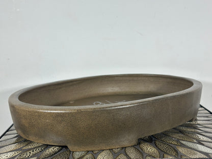 Preowned Japanese Tokoname Oval Bonsai Pot with Stamps - 16.25” By 11.5”