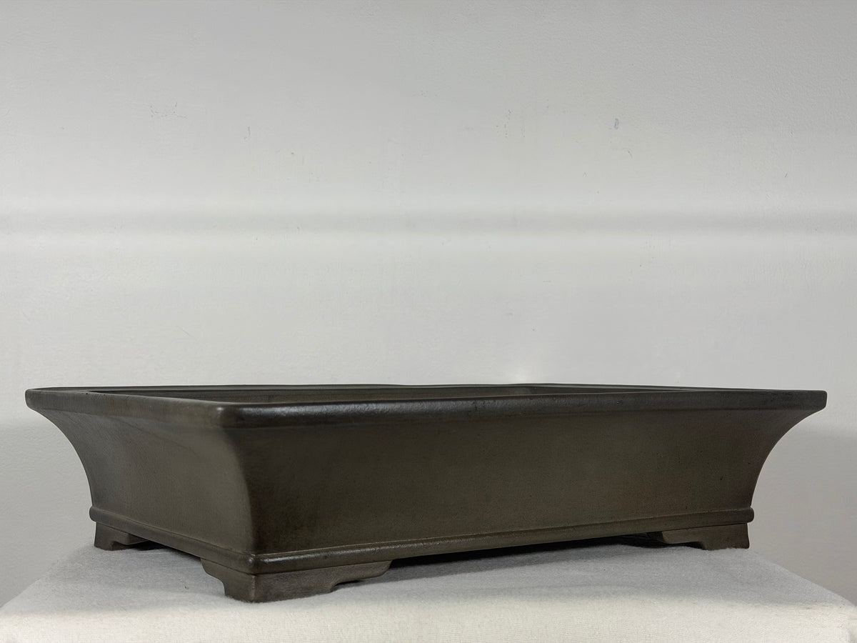 Preowned Japanese Tokoname Unglazed Rectangular Bonsai Pot Gyouzan Nakano - 16.5” x 12” x 4”