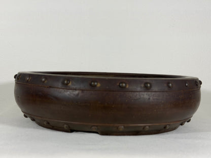 Preowned Japanese Tokoname Drum Style Bonsai Pot - 12.5” By 3 3/8”