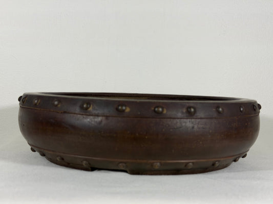 Preowned Japanese Tokoname Drum Style Bonsai Pot - 12.5” By 3 3/8”