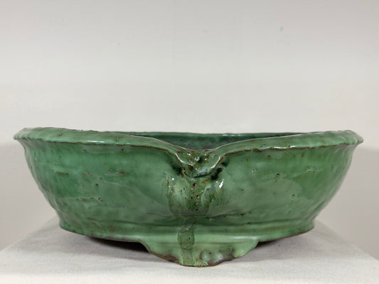 Preowned Japanese Tokoname Glazed Round High Quality Bonsai Pot Syuhou Yoshimura - 16.75” By 5.5”