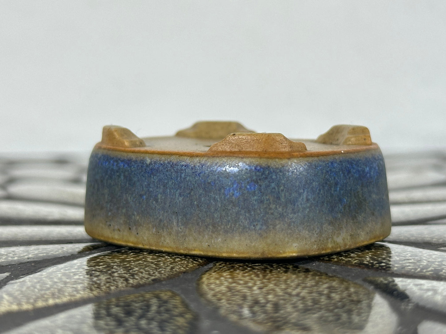 Preowned Japanese Tokoname Glazed Rectangular Bonsai Pot with Stamp - 2” By 1 5/8”