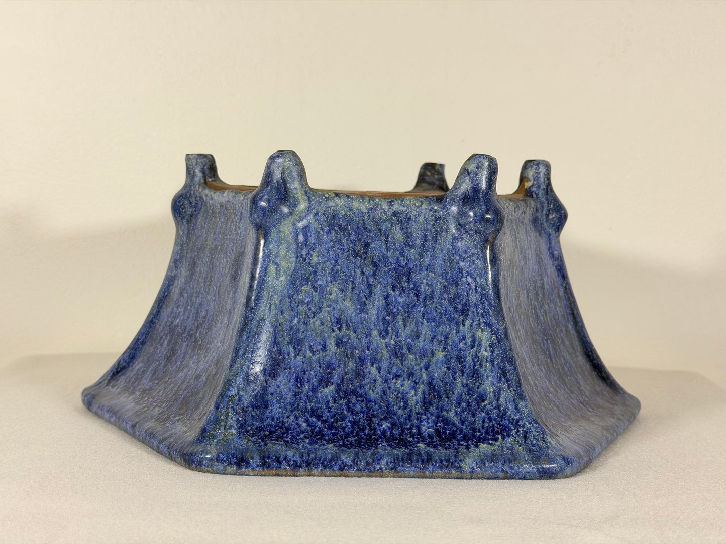 Preowned Japanese Tokoname Glazed Hexagon Shape Bonsai Pot Syuho - 11” By 9.75”