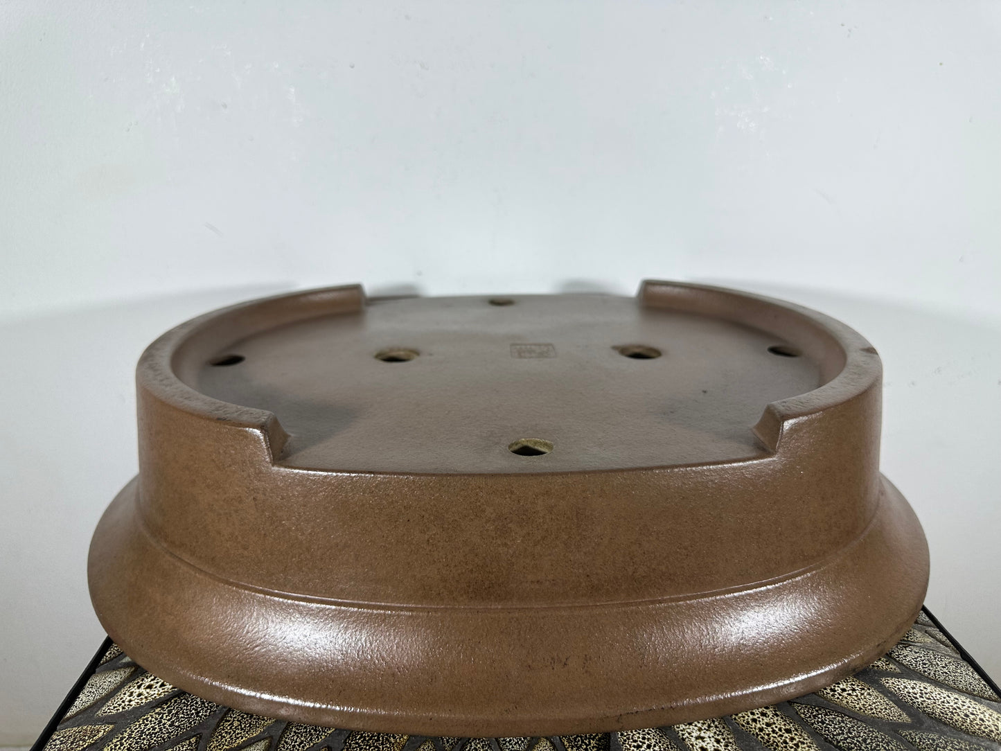 Preowned Japanese Tokoname Unglazed Oval Bonsai Pot Keizan - 19.5” By 15.5”