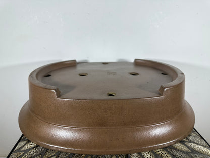 Preowned Japanese Tokoname Unglazed Oval Bonsai Pot Keizan - 19.5” By 15.5”