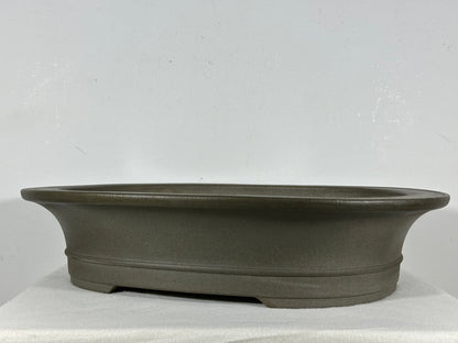 Preowned Japanese Tokoname Unglazed Oval Bonsai Pot Kisen - 17.5” By 14.5”