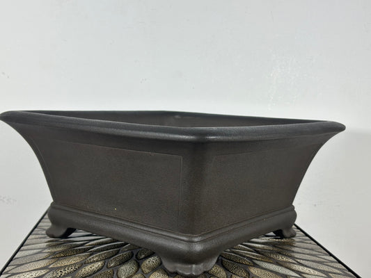 Preowned Japanese Tokoname Unglazed Square Semi Cascade Bonsai Pot Yamaaki - 14.25” By 6.75”