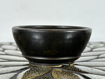 Preowned Japanese Tokoname Glazed Round Bonsai Pot with Stamps - 3.25” By 1 3/8”